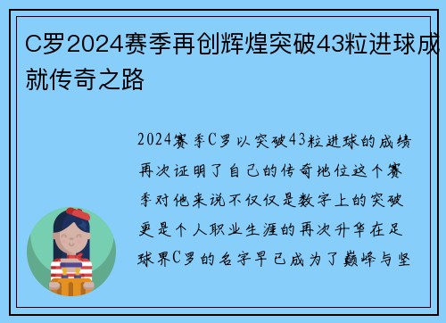 C罗2024赛季再创辉煌突破43粒进球成就传奇之路