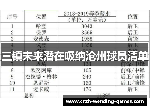 三镇未来潜在吸纳沧州球员清单