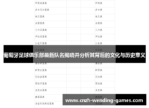 葡萄牙足球俱乐部最新队名揭晓并分析其背后的文化与历史意义